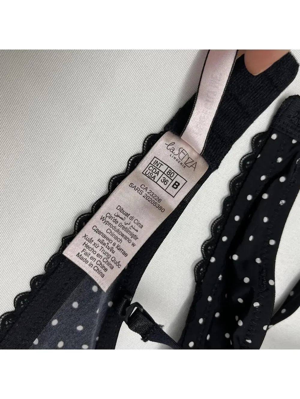 Y2K La Senza Black White Polka Dot Laced Bra With Pink Bow Sz 36B Scene Goth - Picture 6 of 9